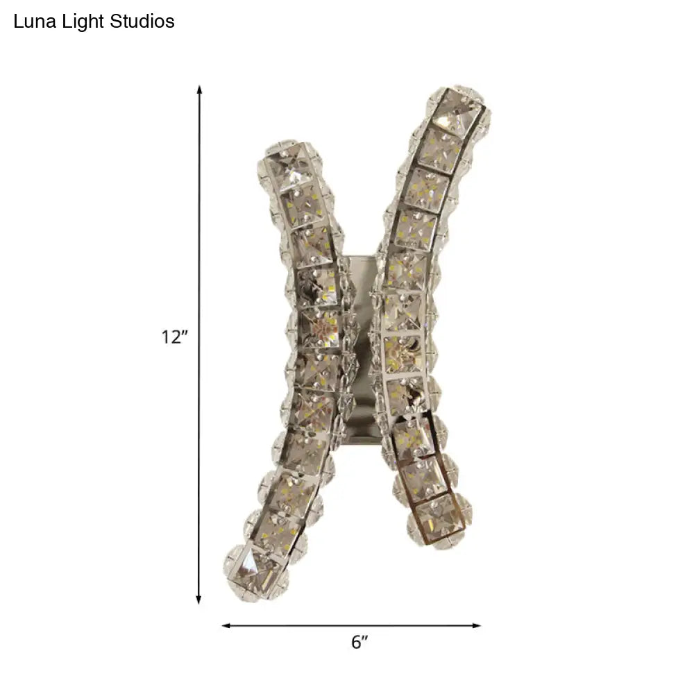 DecorBites™ Chrome Curvy Crystal Prism Wall Sconce LED Light for Living Room