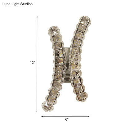 DecorBites™ Chrome Curvy Crystal Prism Wall Sconce LED Light for Living Room
