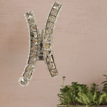 DecorBites™ Chrome Curvy Crystal Prism Wall Sconce LED Light for Living Room