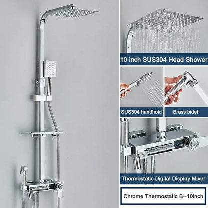 Chrome finished 10 inch square shower head with sus304 stainless steel in decorbites digital display shower system