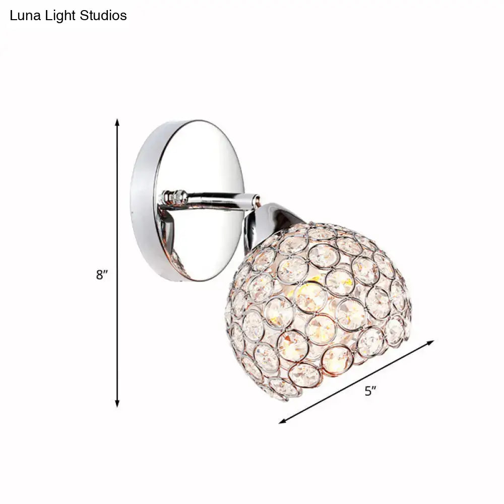 Chrome dome crystal wall sconce with spherical crystal globe design in chrome finish for living room lighting