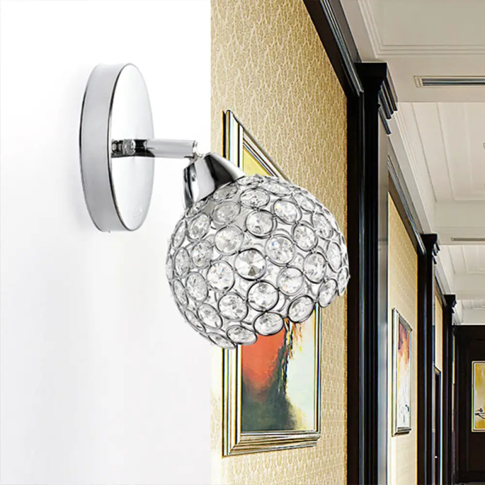 DecorBites™ Chrome Dome Crystal Wall Sconce with 1 Light - Elegant Lighting for Living Room
