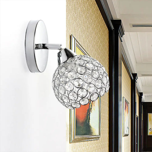DecorBites™ Chrome Dome Crystal Wall Sconce with 1 Light - Elegant Lighting for Living Room