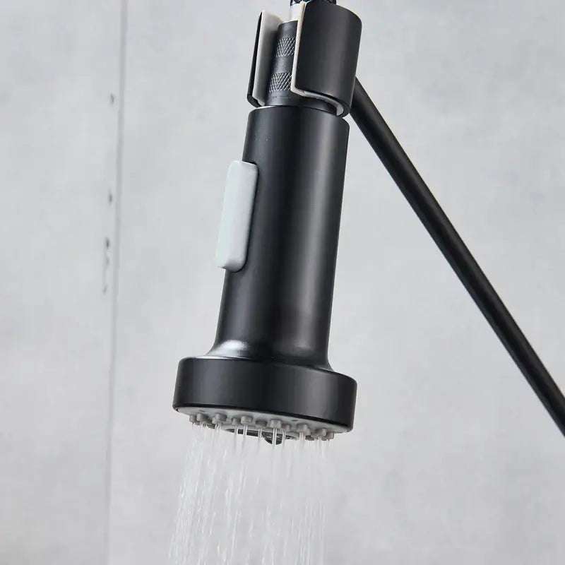 Black matte decorbites dual function kitchen sprayer head with pull-down faucet and white rectangular button on handle