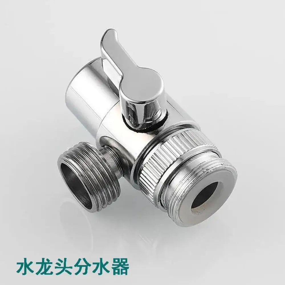 Chrome finished 3-way shower head diverter valve with shiny chrome faucet, ergonomic handle, and threaded connection ports