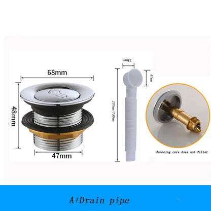 Chrome finished copper tub drain pipe with foot-shaped push button lid and brass threaded base for decorbites copper tub
