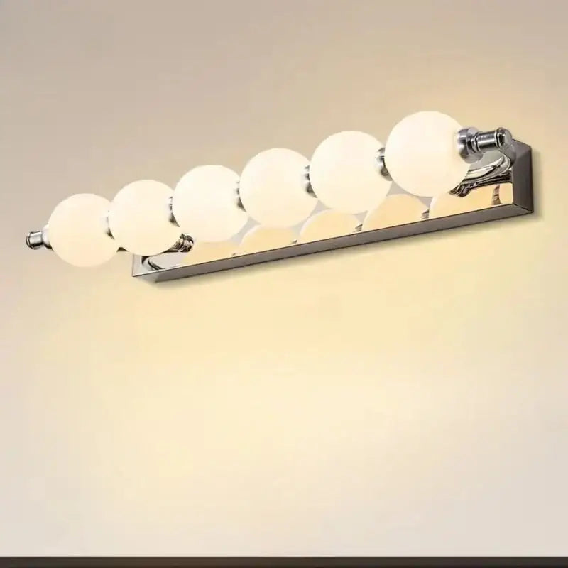 Chrome five globe bubble ball mirror wall sconces with frosted glass globes for bathroom decorbites wall sconces
