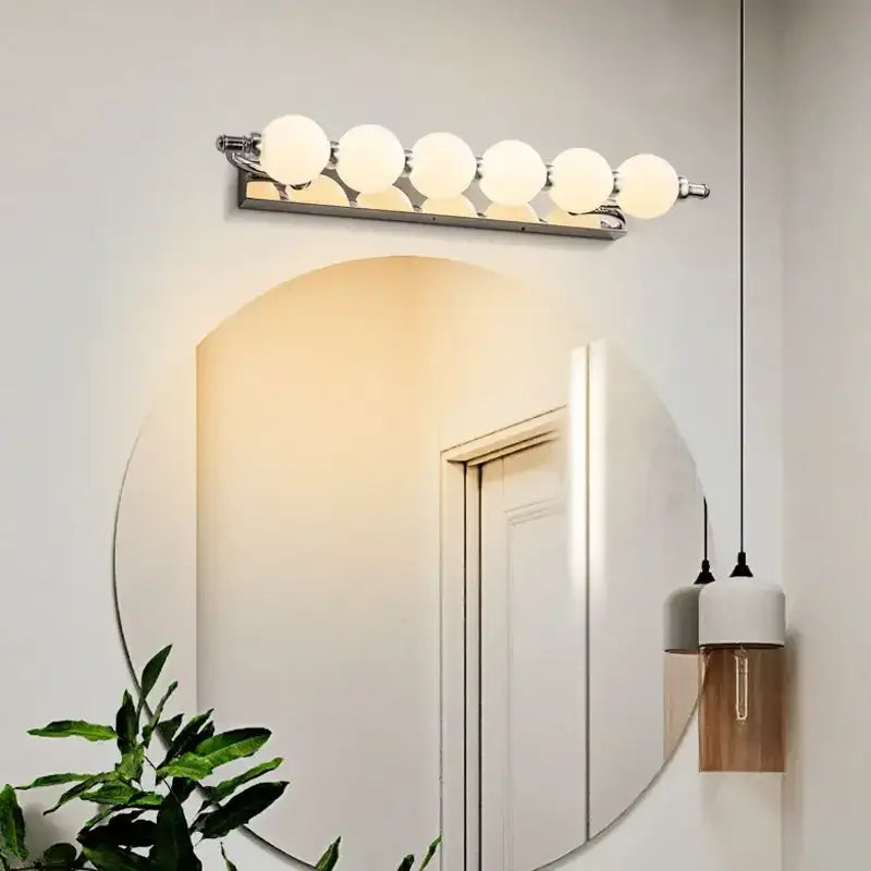 Modern chrome five globe bubble ball wall sconces with frosted glass globes for bathroom decorbites bubble ball mirror lighting