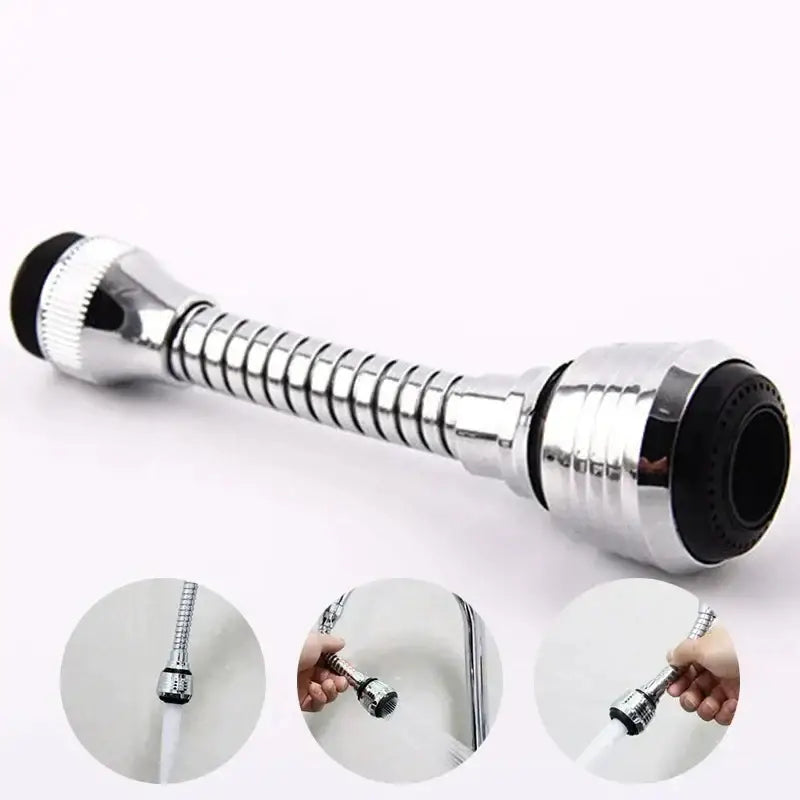 Chrome flexible kitchen faucet extension tube with ribbed telescoping design and black rubber seals by decorbites kitchen faucet