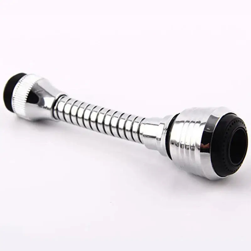 Chrome flexible kitchen faucet extension tube with chrome finish, black rubber seals, and ridged texture for decorbites kitchen faucet