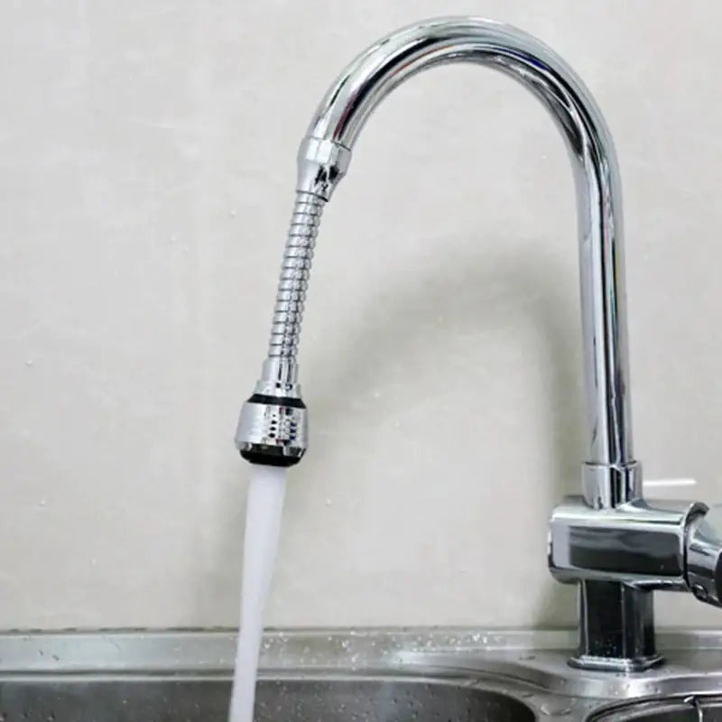 Chrome flexible kitchen faucet extension tube with rubber seals featuring a telescoping segmented spout and adjustable spray head for decorbites kitchen faucet