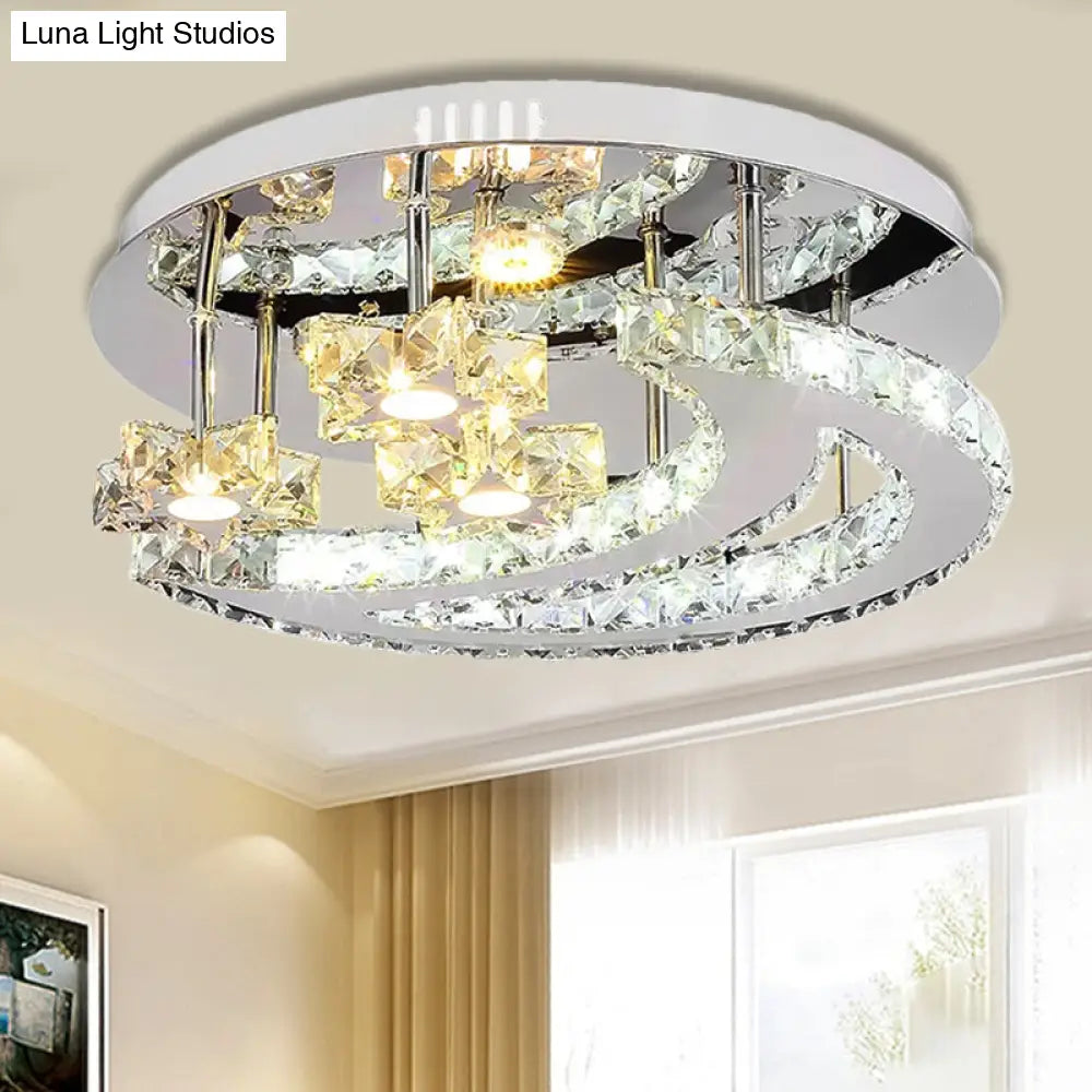 DecorBites™ Chrome Flush Mount Light with Moon & Starry Metal LED Ceiling Lamp – Luxurious Bedroom Lighting