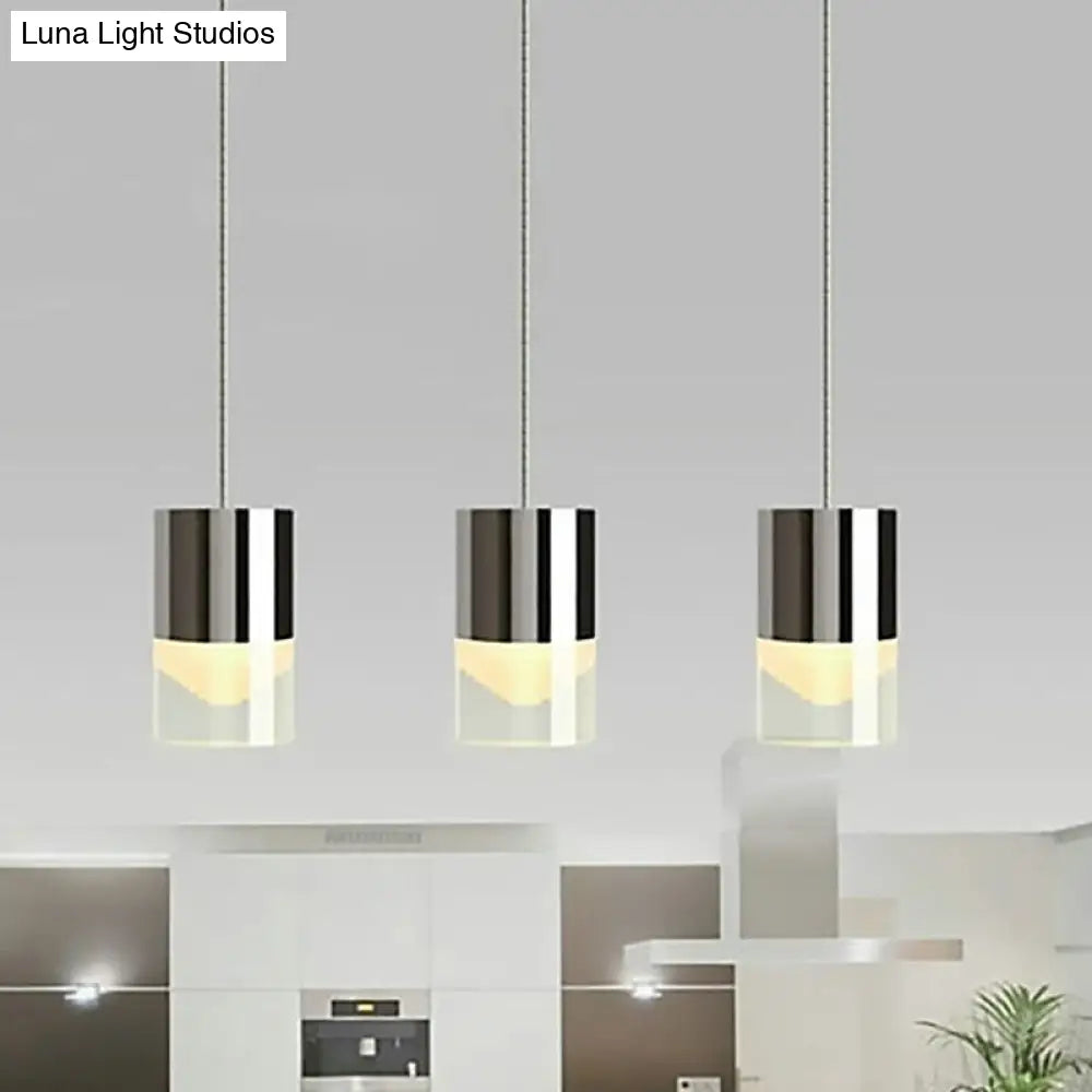 Chrome Glass Pendant Light for Bar with Modern Triple Cylinder Design