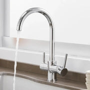 Chrome high arc dual handle kitchen sink faucet with drinking water filter by decorbites in polished chrome finish