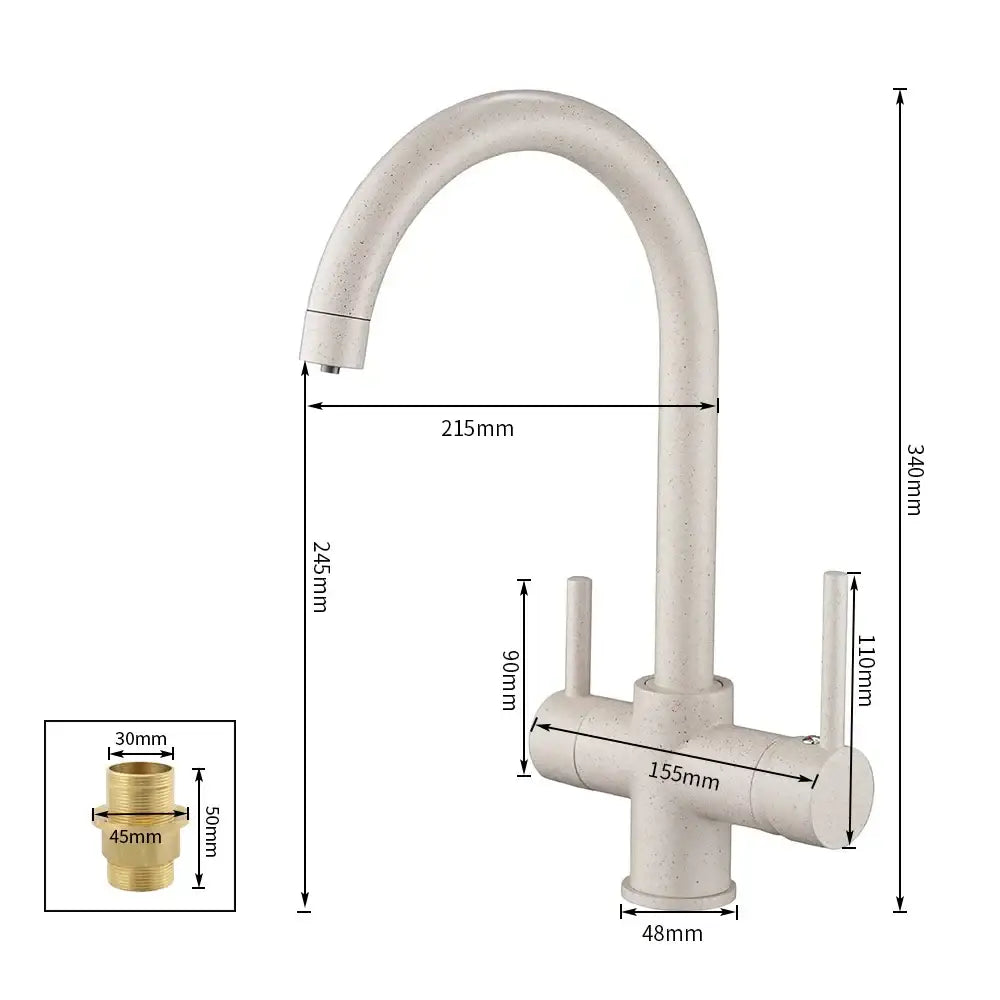 Modern white speckled kitchen sink faucet with sleek curved spout and dual handles for decorbites drinking water filter