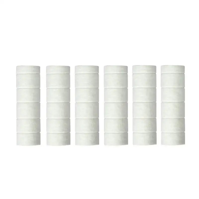 Six white cylindrical pleated water filter cartridges for chrome high pressure water saving shower head