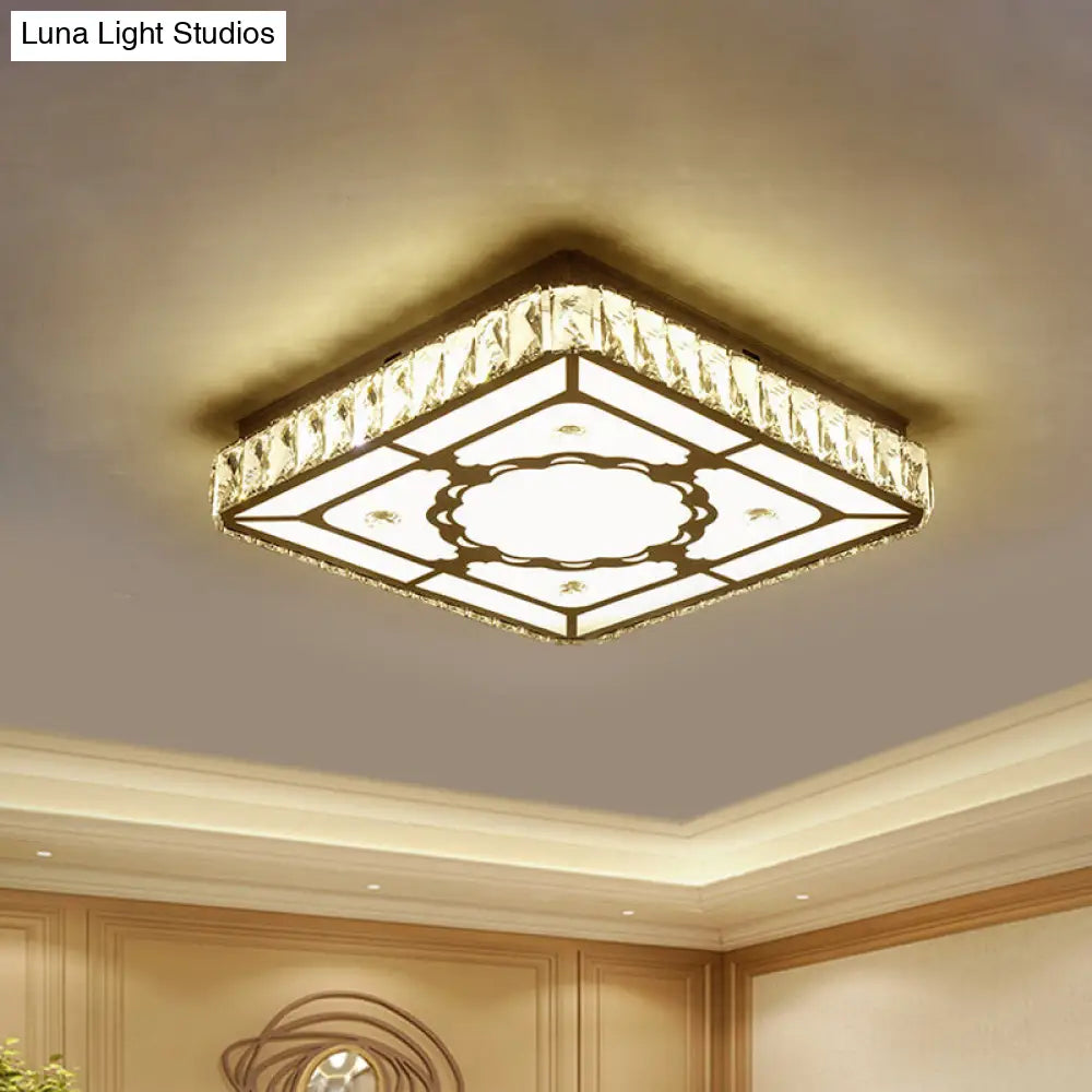 DecorBites™ Chrome LED Crystal Block Ceiling Flush Lamp for Modern Living Room