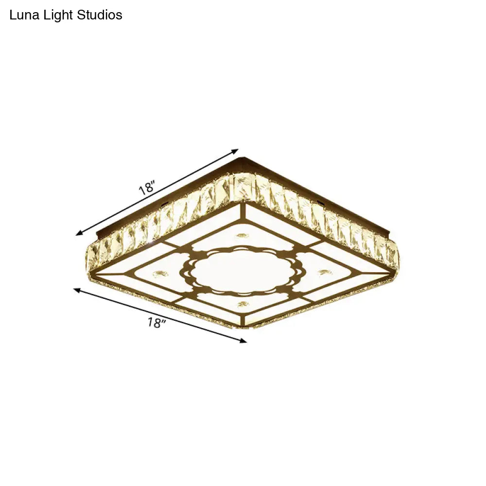DecorBites™ Chrome LED Crystal Block Ceiling Flush Lamp for Modern Living Room