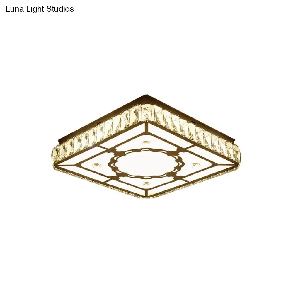 DecorBites™ Chrome LED Crystal Block Ceiling Flush Lamp for Modern Living Room
