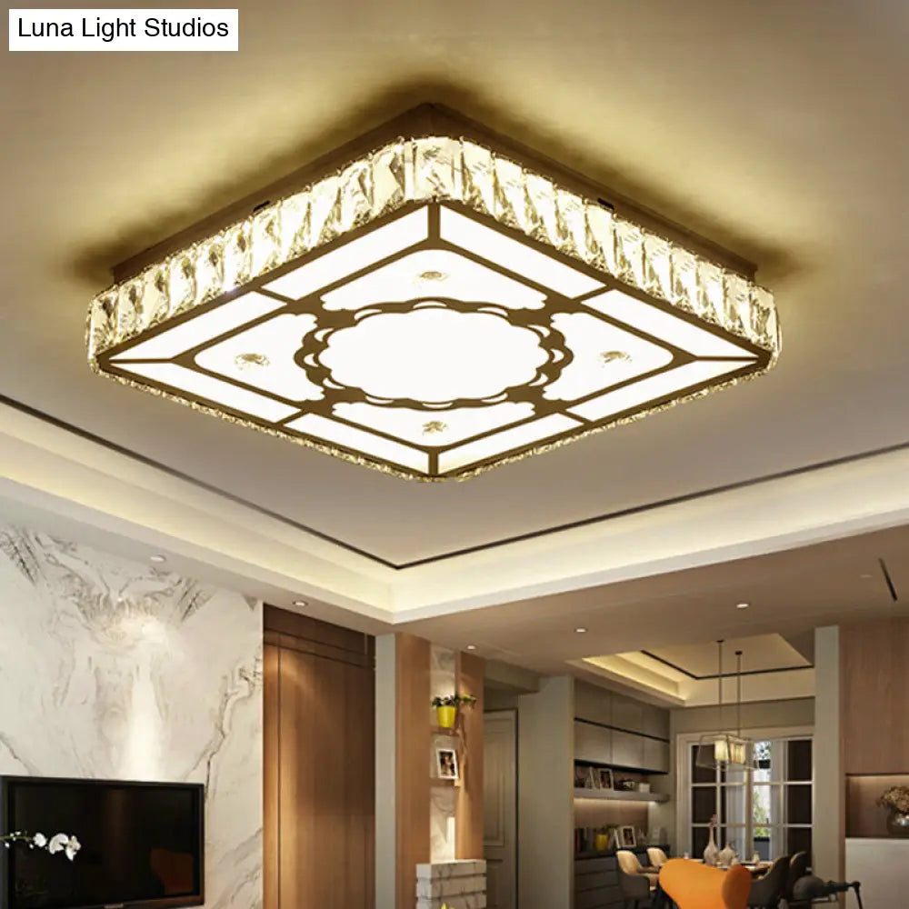 DecorBites™ Chrome LED Crystal Block Ceiling Flush Lamp for Modern Living Room