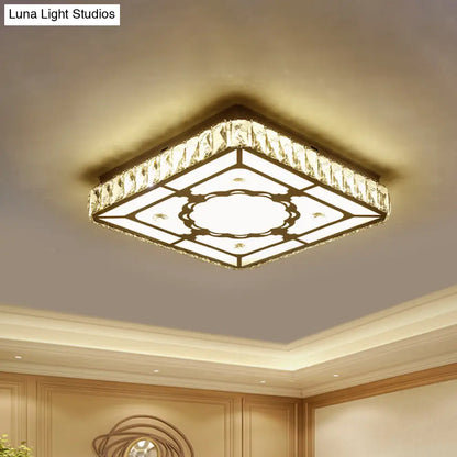 DecorBites™ Chrome LED Crystal Block Ceiling Flush Lamp for Modern Living Room
