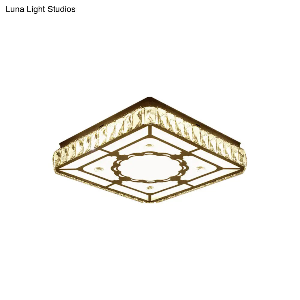 DecorBites™ Chrome LED Crystal Block Ceiling Flush Lamp for Modern Living Room