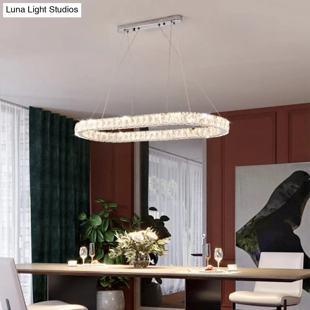 Chrome LED Crystal Chandelier Pendant for Minimalist Dining Rooms