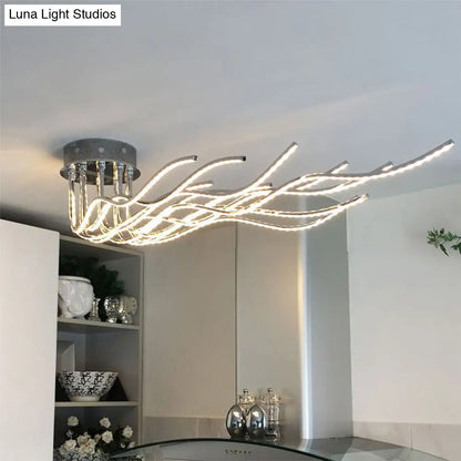 DecorBites™ DecorBites™ Chrome LED Semi Flush Mount Aluminum Wavy Ceiling Light for Minimalist Interiors