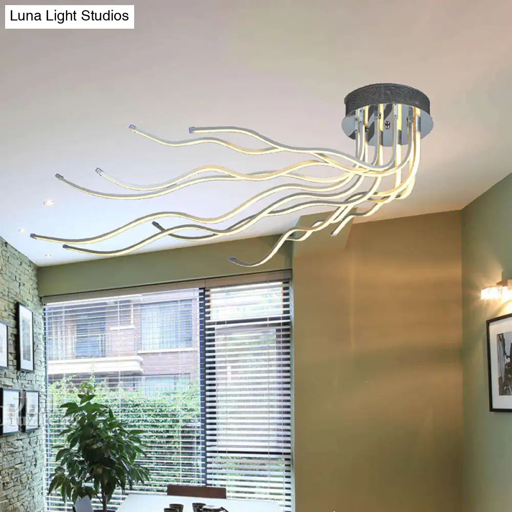DecorBites™ DecorBites™ Chrome LED Semi Flush Mount Aluminum Wavy Ceiling Light for Minimalist Interiors