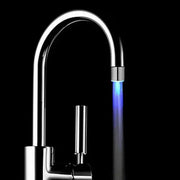 Chrome led water faucet aerator with a sleek curved spout emitting blue led light for kitchen decorbites led water use