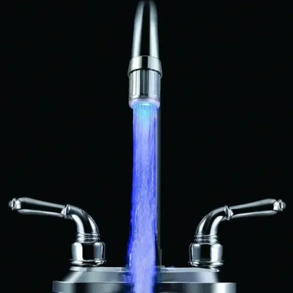 Chrome led water faucet aerator with sleek modern design and blue led lighting in flowing water stream for kitchen decorbites led water