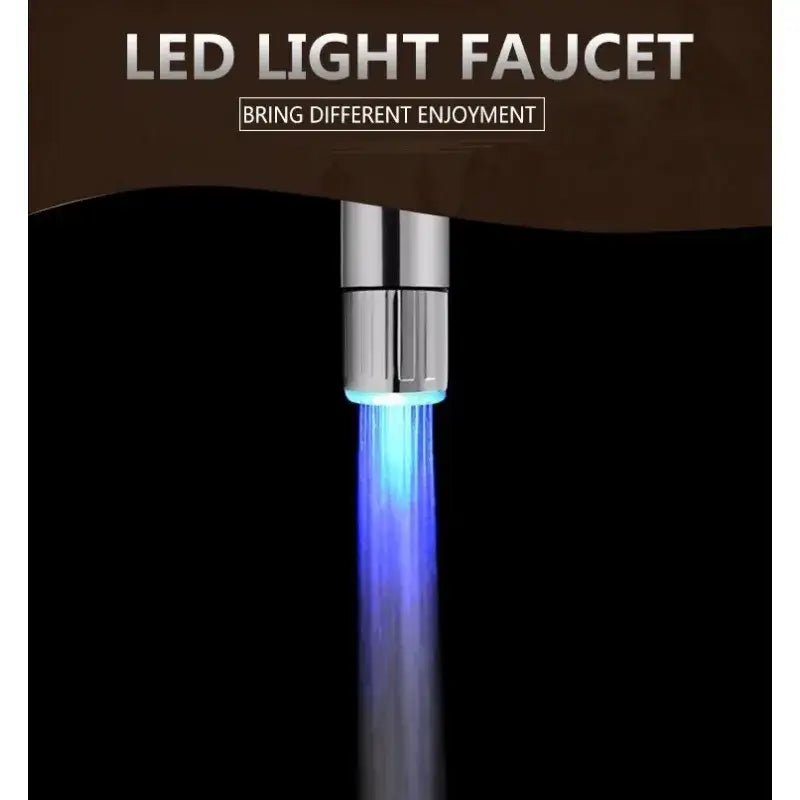 Silver chrome led water faucet aerator with vibrant blue illuminated stream for kitchen decorbites led water use