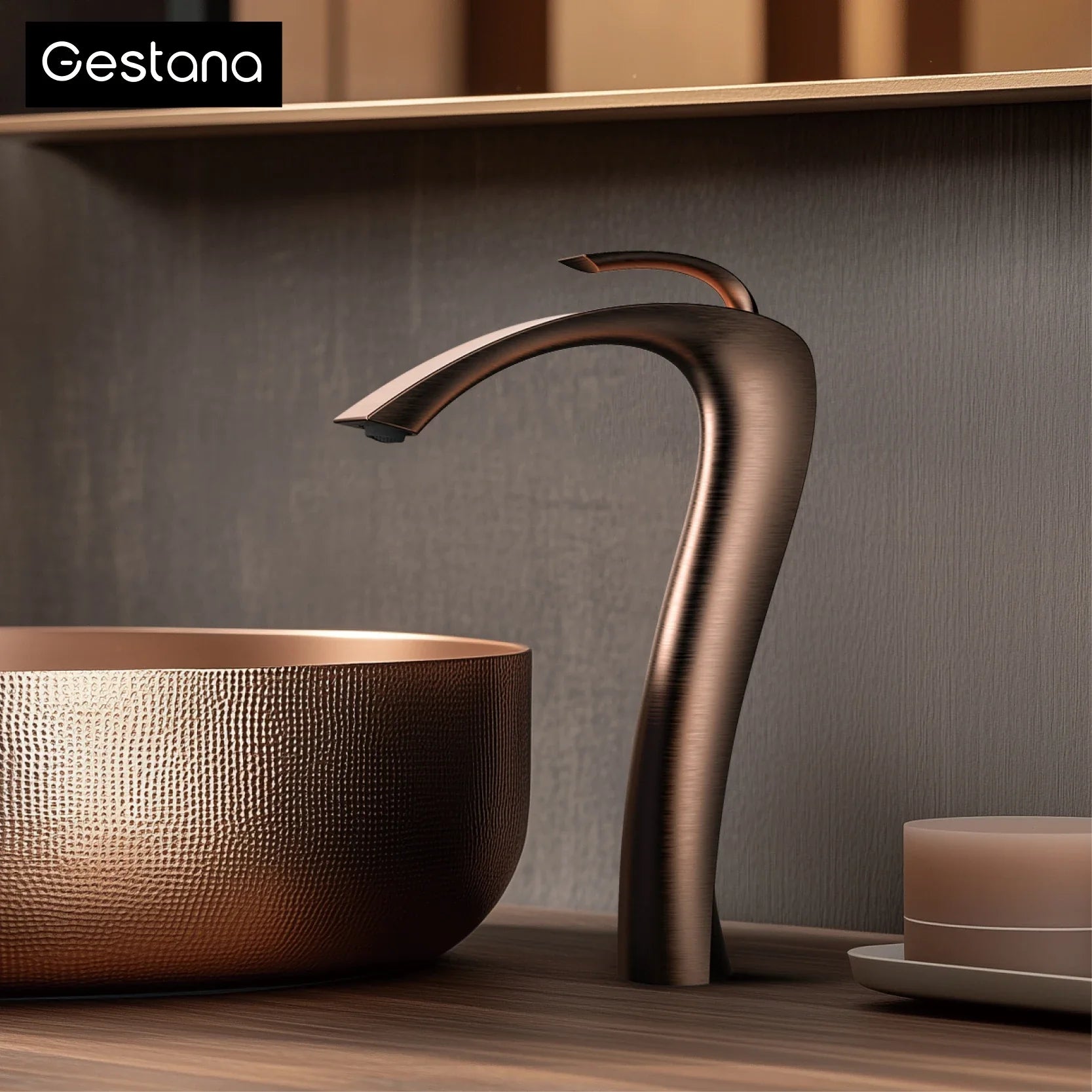 Gestana bronze-finished waterfall faucet with sleek curved design single hole brass housing material for cold water control