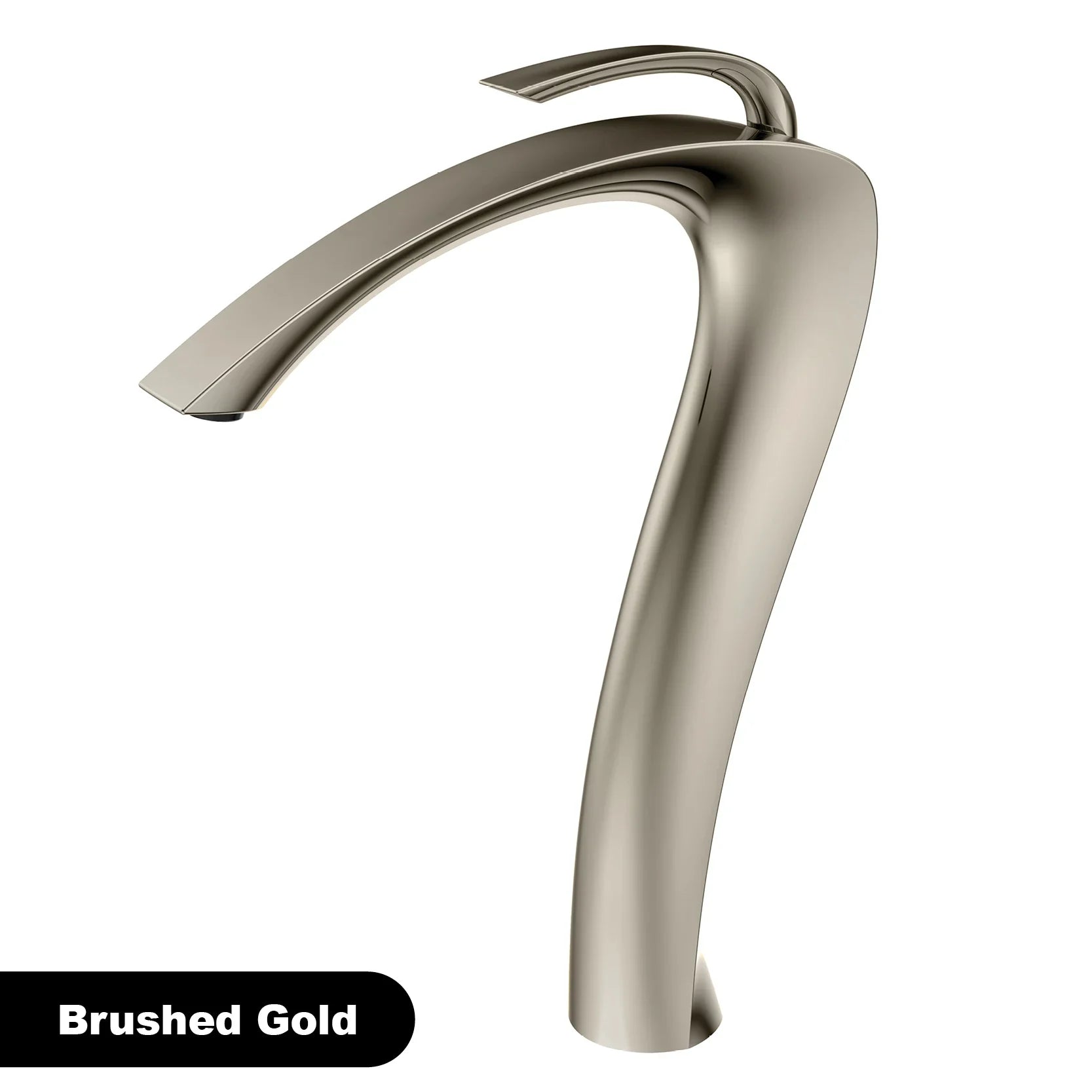 Brushed gold modern waterfall single hole faucet with sleek curved design and brass housing material for cold water control