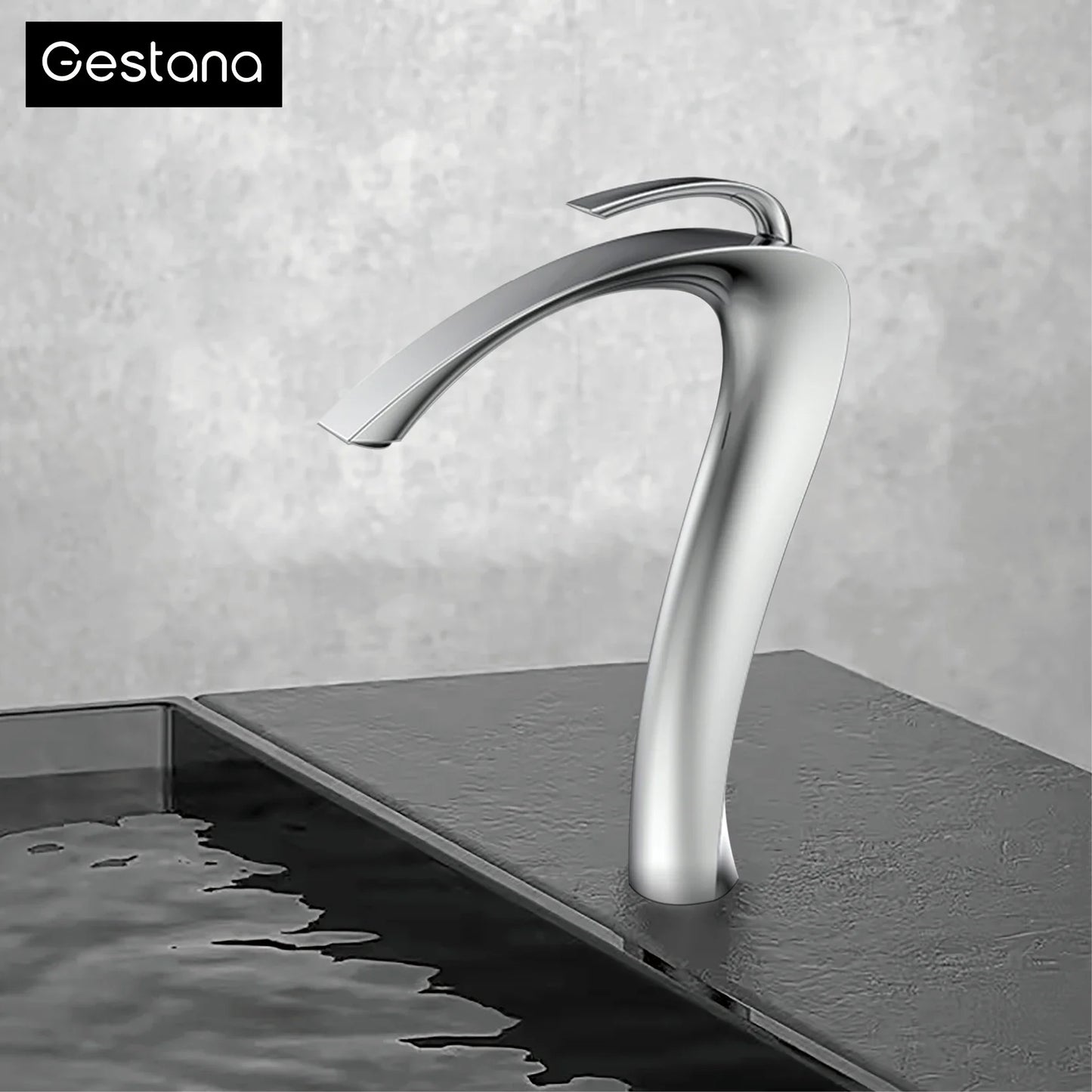 Silver-finished chrome luxury brass single hole modern deck mounted waterfall faucet with cold water control