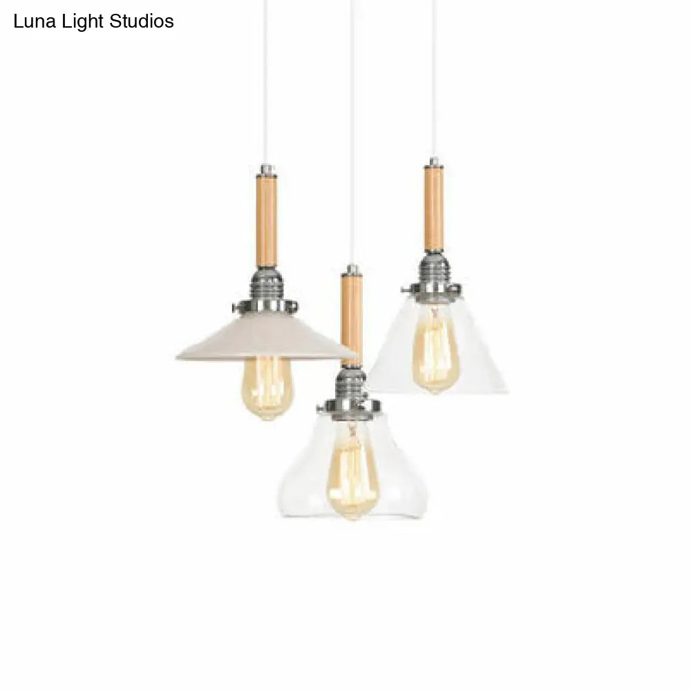 Chrome Pendant Light Fixture - Modern Cone/Flared/Gourd Shape - 1 Light Clear Glass Hanging Light