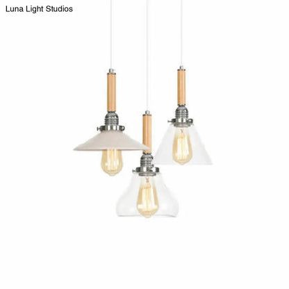 Chrome Pendant Light Fixture - Modern Cone/Flared/Gourd Shape - 1 Light Clear Glass Hanging Light