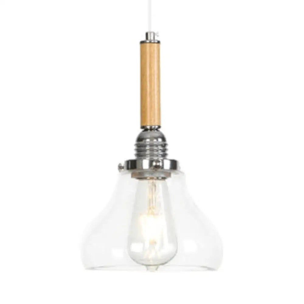 Chrome Pendant Light Fixture - Modern Cone/Flared/Gourd Shape - 1 Light Clear Glass Hanging Light