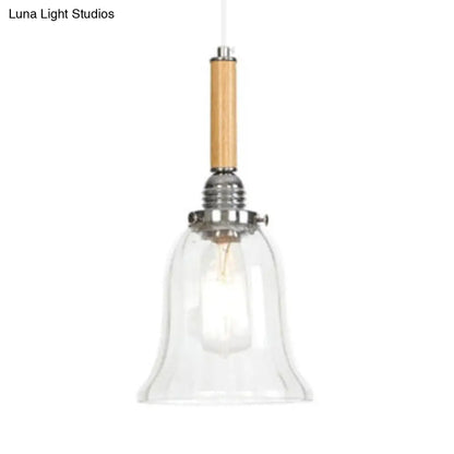 Chrome Pendant Light Fixture - Modern Cone/Flared/Gourd Shape - 1 Light Clear Glass Hanging Light