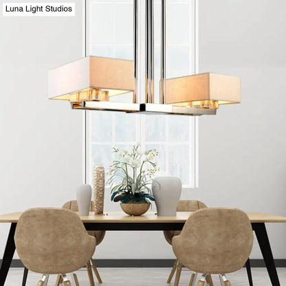 DecorBites™ Chrome Pendant Light with Fabric Shade - Rectangular Design, Classic Island Lamp for Dining Room - 2/4/6 Bulbs.