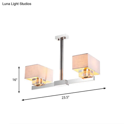 DecorBites™ Chrome Pendant Light with Fabric Shade - Rectangular Design, Classic Island Lamp for Dining Room - 2/4/6 Bulbs.