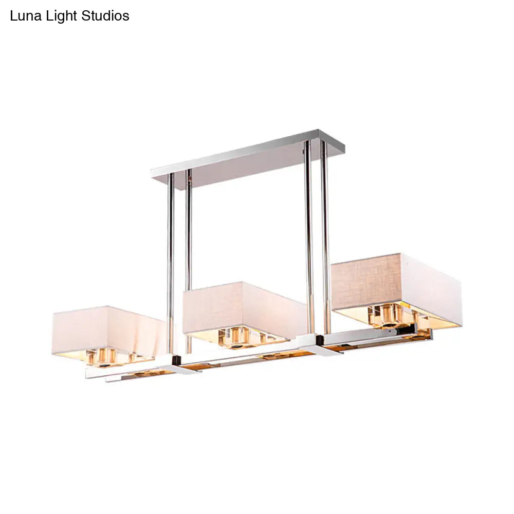 DecorBites™ Chrome Pendant Light with Fabric Shade - Rectangular Design, Classic Island Lamp for Dining Room - 2/4/6 Bulbs.