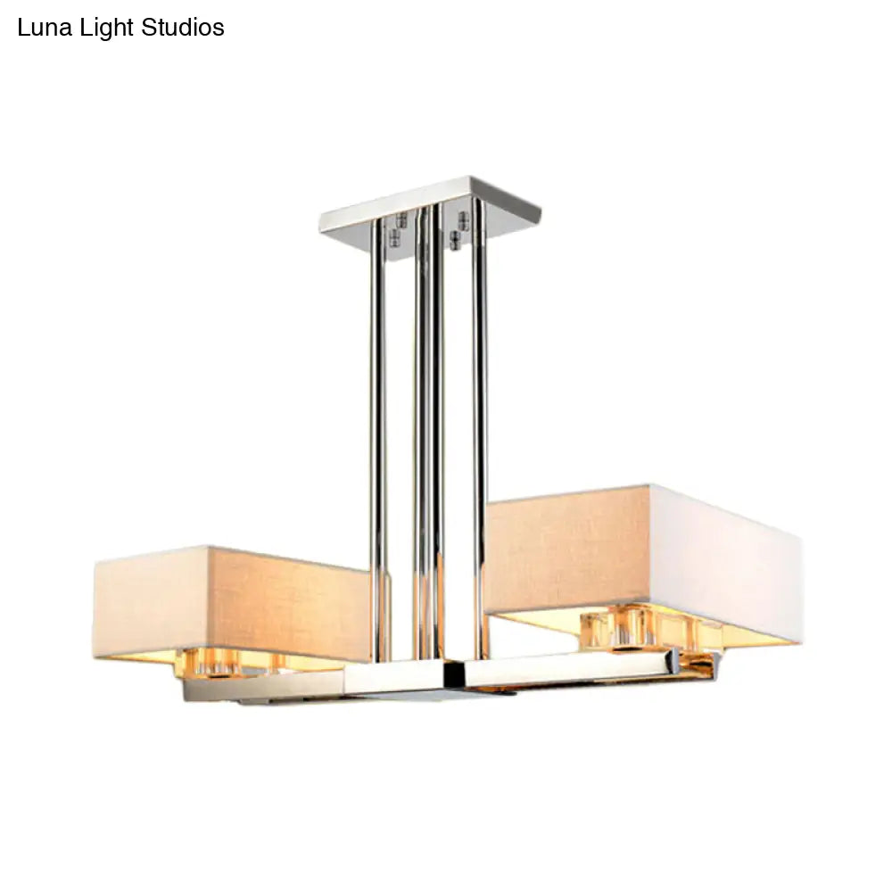 DecorBites™ Chrome Pendant Light with Fabric Shade - Rectangular Design, Classic Island Lamp for Dining Room - 2/4/6 Bulbs.