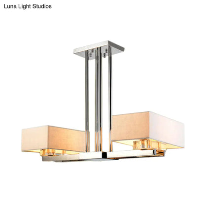 DecorBites™ Chrome Pendant Light with Fabric Shade - Rectangular Design, Classic Island Lamp for Dining Room - 2/4/6 Bulbs.