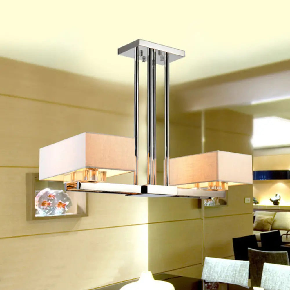 DecorBites™ Chrome Pendant Light with Fabric Shade - Rectangular Design, Classic Island Lamp for Dining Room - 2/4/6 Bulbs.