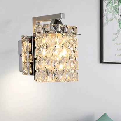DecorBites™ Chrome Rectangle Crystal Wall Sconce with Draping Crystal Rods