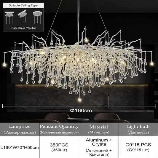 Chrome Rectangular Crystal Chandelier Light Fixture - Long 160cm / gold color / white light 6000k - Chandelier
