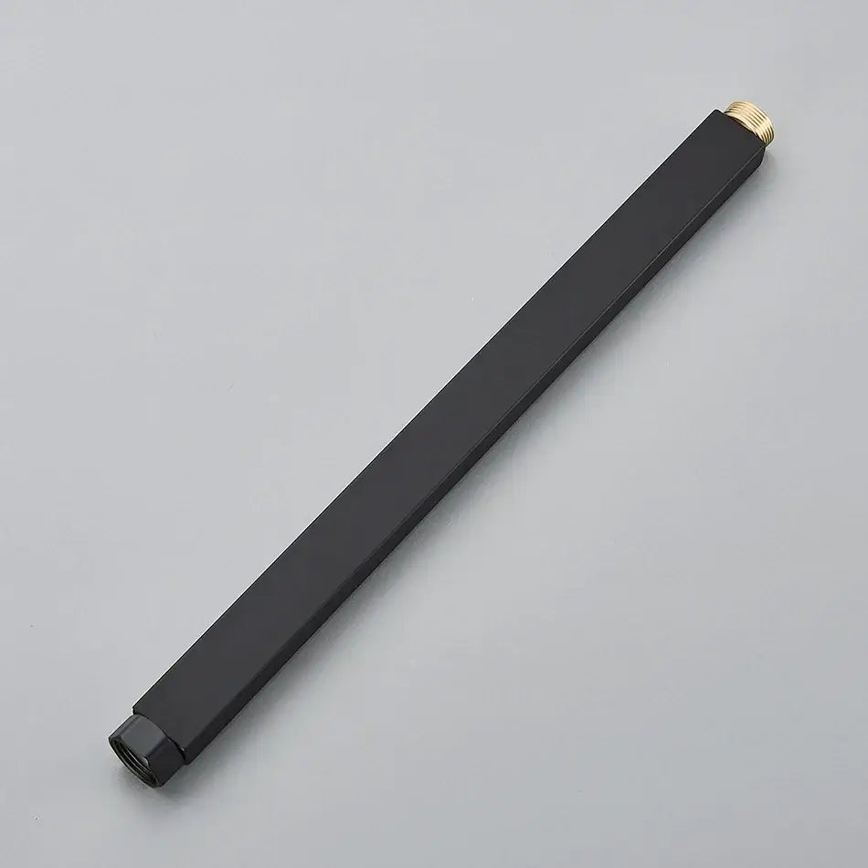 Black matte rectangular metal extension tube with brass threaded ends for shower faucet extension use