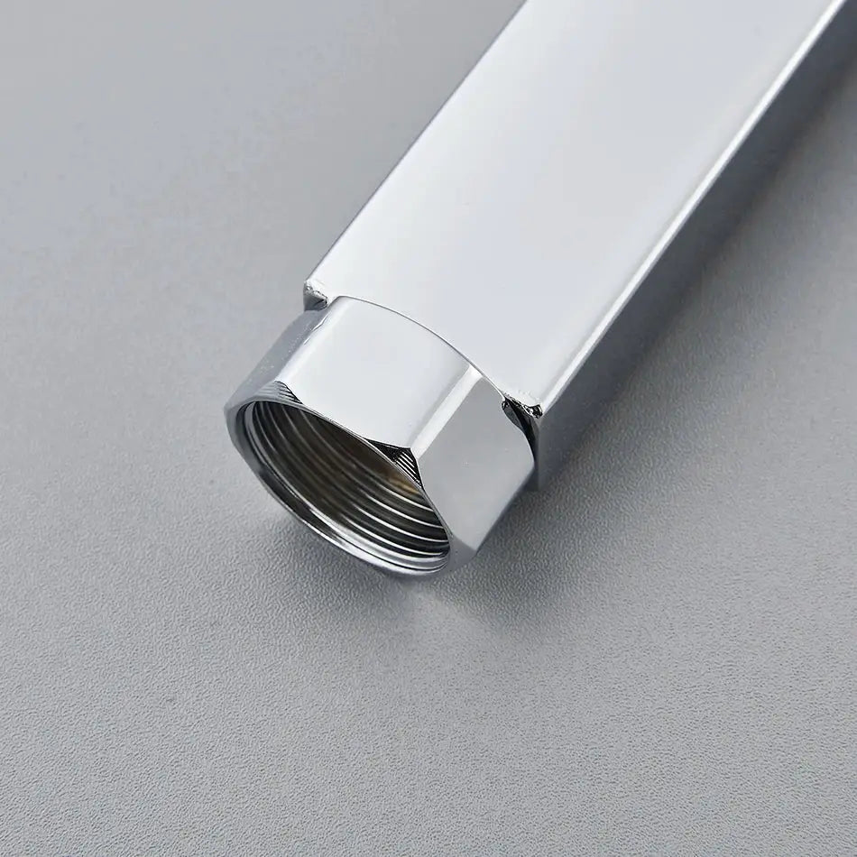 Chrome-finished brass hexagonal shower faucet extension tube with threaded interior for shower faucet extension use