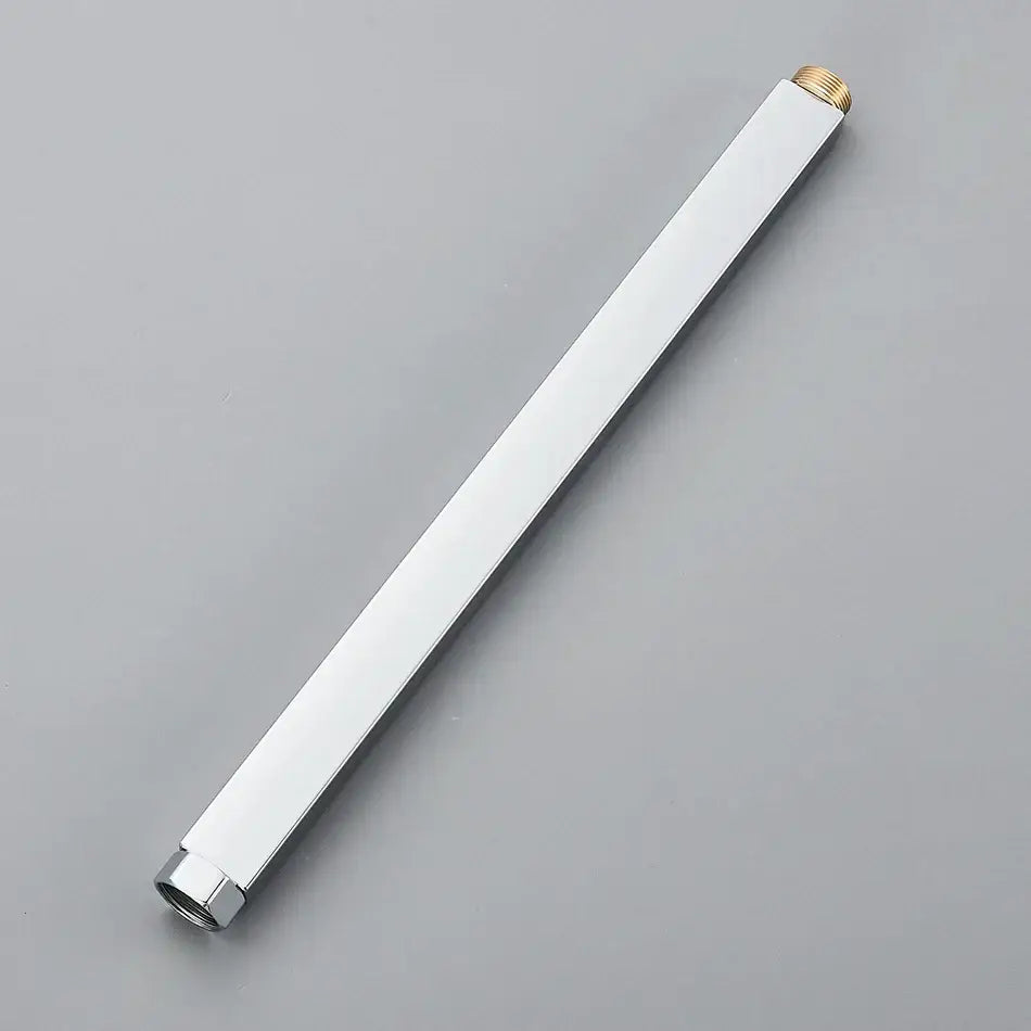 Chrome rectangular shower faucet extension tube with brass threaded ends and chrome finish for shower faucet extension